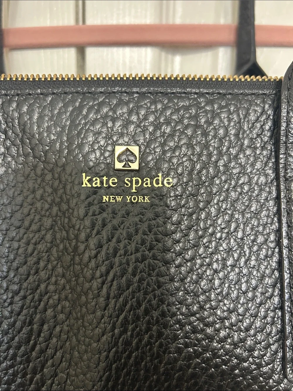 kate spade Black Pebbled Leather Dome Satchel with Gold Logo